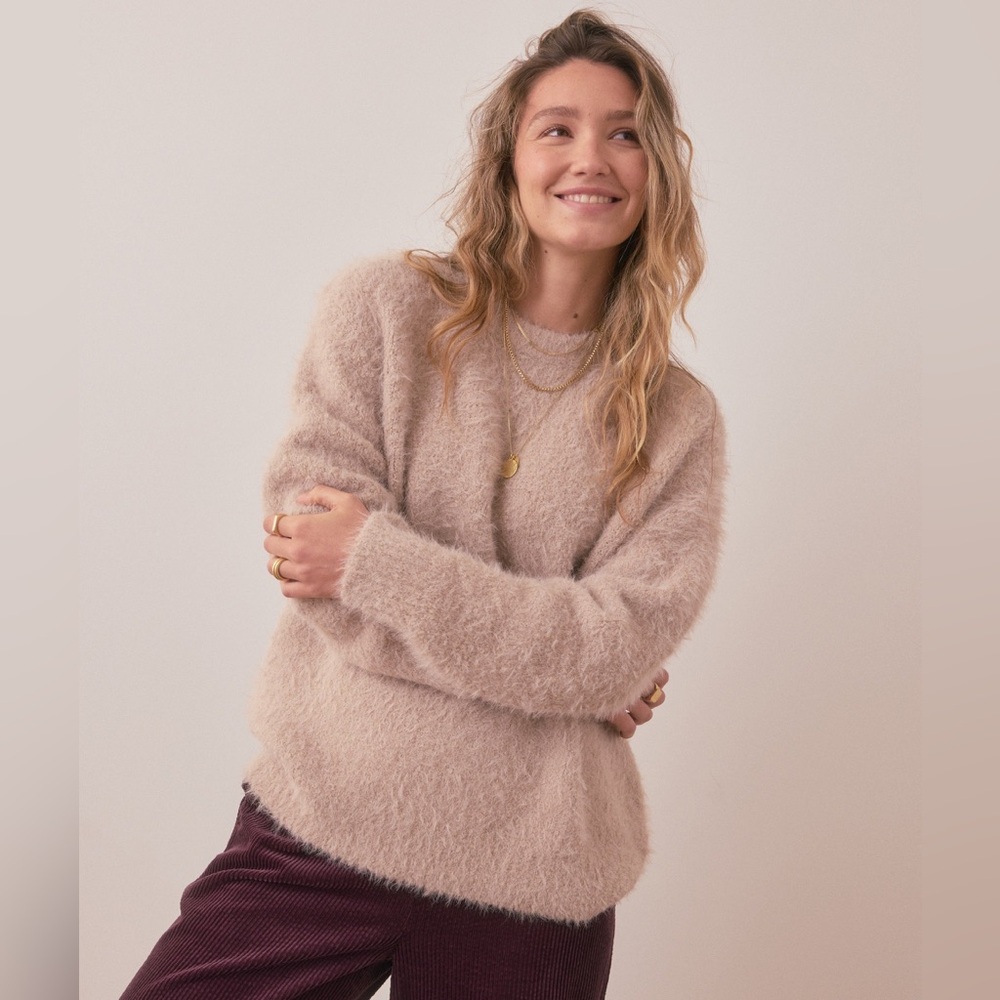 Marine Layer Teddy Eyelash Crewneck Sweater Wool Blend Tan Khaki Women’s Small